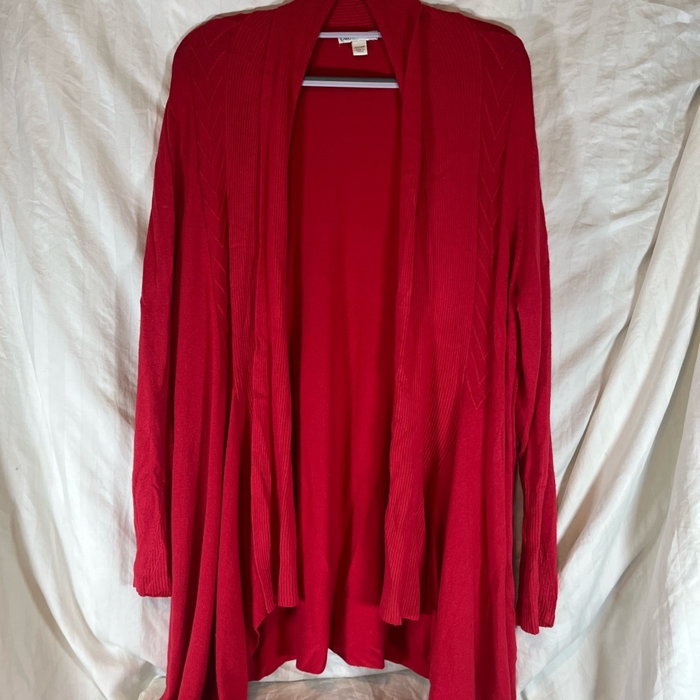 Cato Red Open Front Cardigan Plus Size 22/24W Chevron Ribbed Knit Sweater